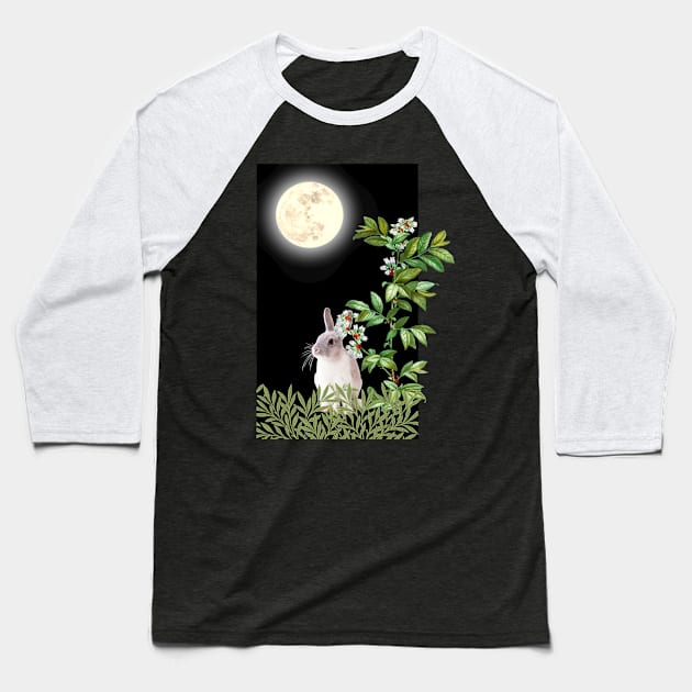 Night Rabbit Under Wild Blueberry Baseball T-Shirt by Bluepress